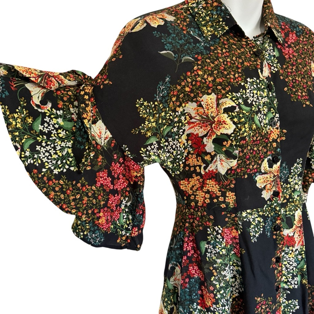 Zara Basic Tropical Print Button Down Mini Dress … - image 8